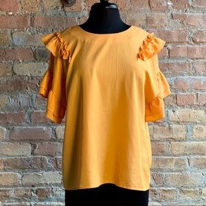 Gianni Bini Ruffle Sleeve Yellow Gold Blouse Top